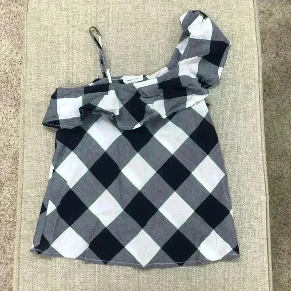 BeachLunchLounge One Shoulder Ruffle Checkered Top - Picture 1 of 4